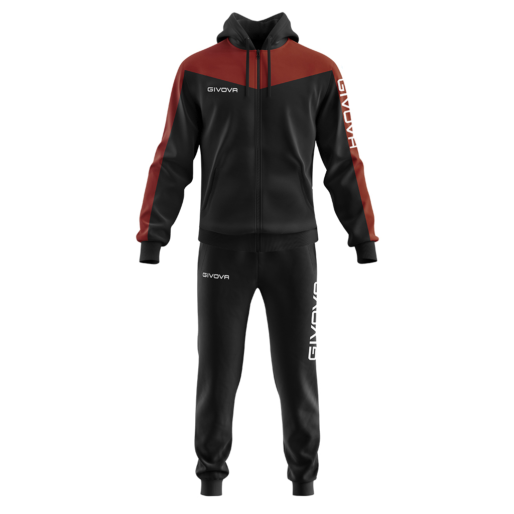 Givova Roma Hooded Tracksuit Black Maroon