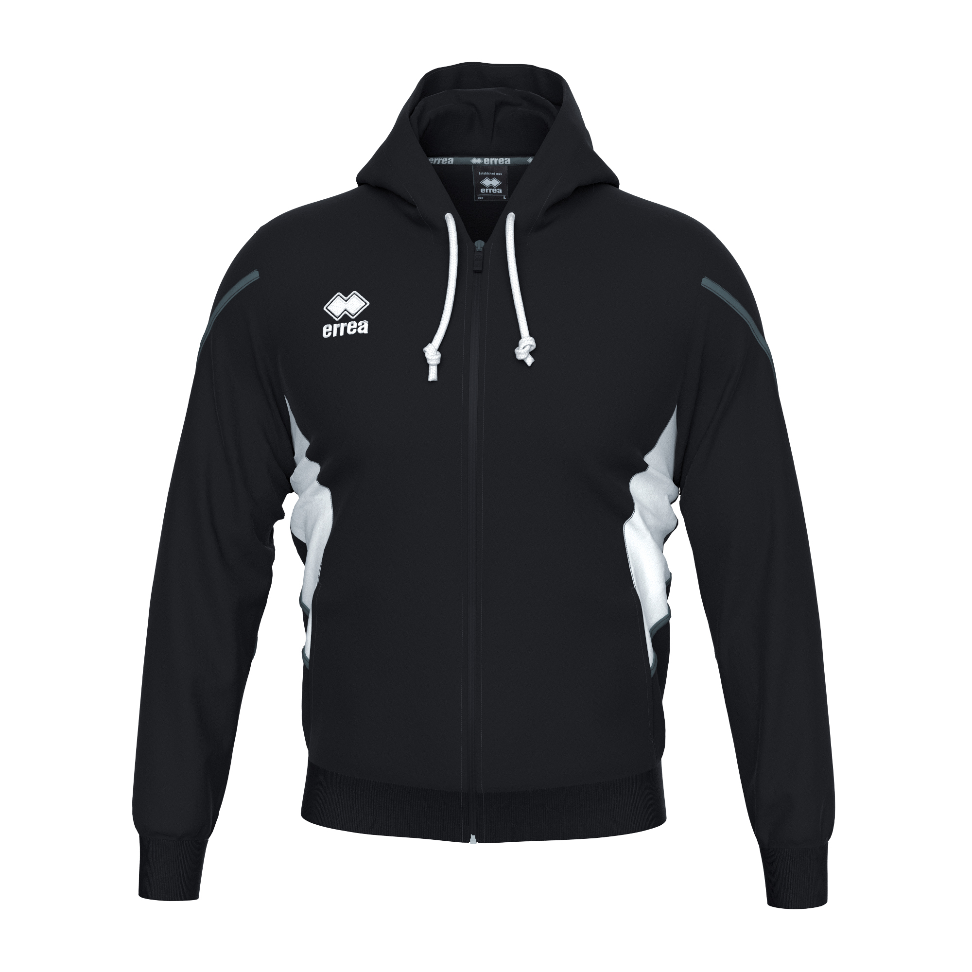 Errea Clancy Full Zip Hoodie Black White Anthracite